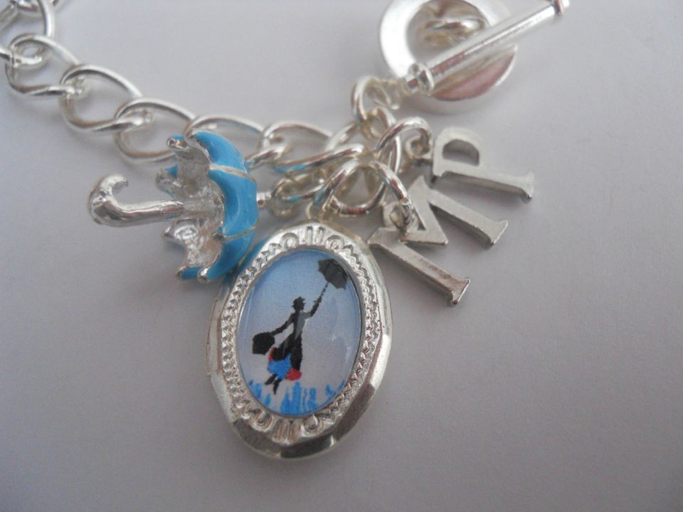 MARY POPPINS FLYING AWAY UMBRELLA SILVER LOCKET & CHARMS TOGGLE 