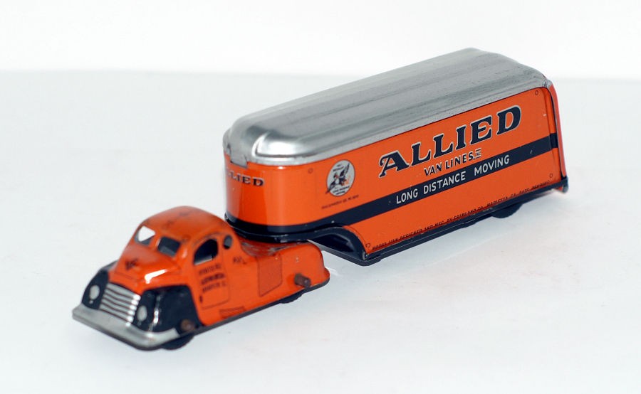 VINTAGE GRIMLAND TIN TOY TRUCK TRAILER ALLIED VAN LINES