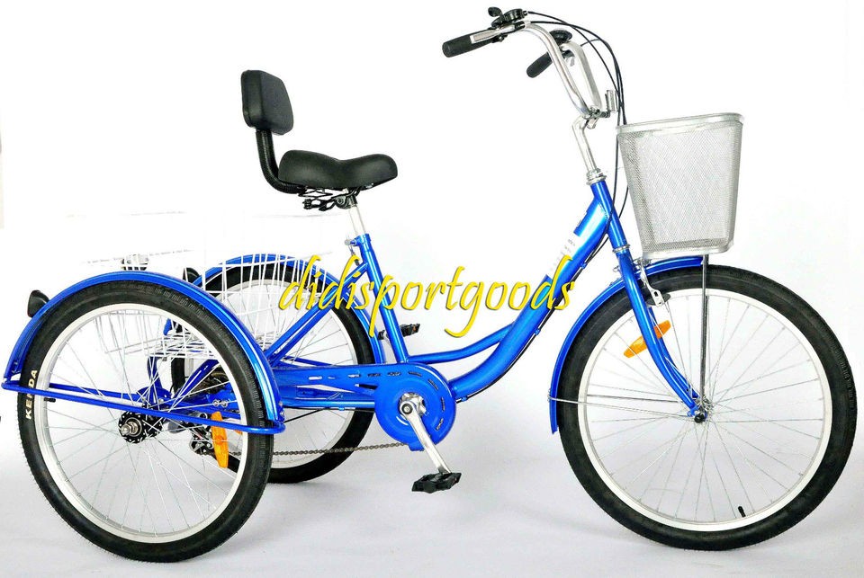 BRAND NEW 24 ADULT TRICYCLE BICYCLE 6 SPEED TRIKE 3 WHEELS BLACK BLUE 