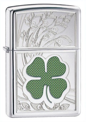 ZIPPO Lighter A Bit O Luck 4 Leaf Clover Lucky High Polish Chrome 