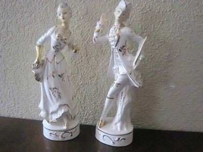   Japanese China Porcelain Gold Accented Victorian Figurine Set of Two