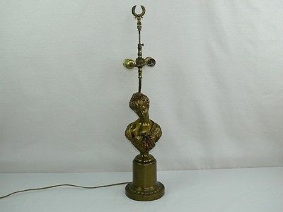 Vintage Brass Victorian Woman Bust Lamp