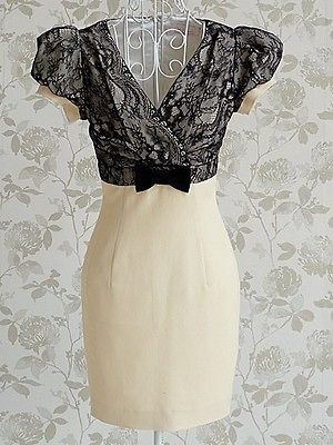 new elegant office woman black lace wear to work V neck bowknot dress 