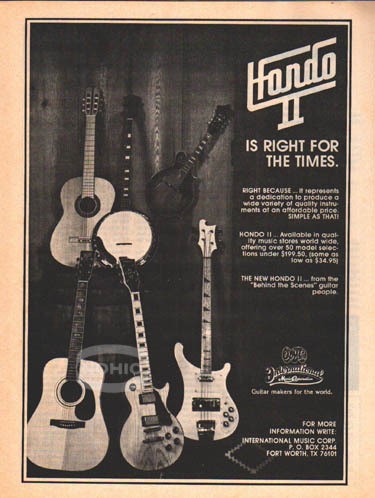 HONDO II GUITAR PINUP AD vintage 70s bass electric