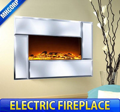   Wall Mounted Electric Fireplace Heater Remote Control Mirror Glass