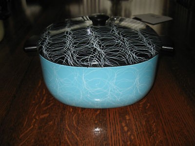 ATOMIC MID CENTURY SQUIGGLE SPAGHETTI ENAMEL WARE POT 2