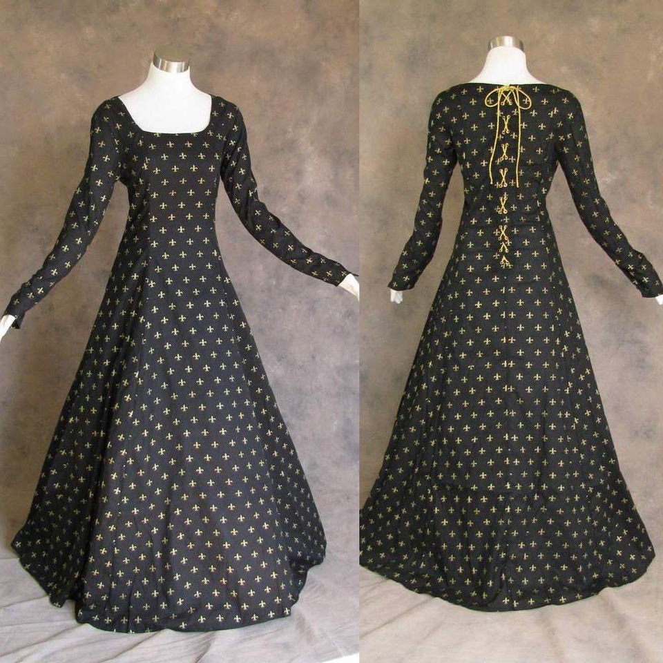 Medieval Renaissance Gown Black Gold Dress Costume LOTR Wedding XL/1X
