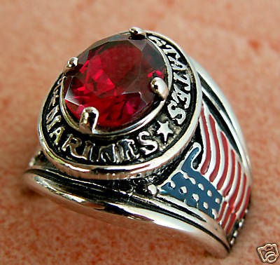US MARINES RING simulated Ruby 18k WHITE GOLD overlay size 12