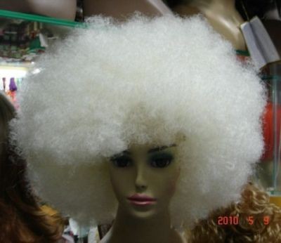 white big Afro hair wig + weaving cap