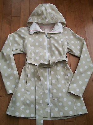   Essence Jacket Sz 8 Rain Coat Tan White Polka Dot Logo ~ RARE