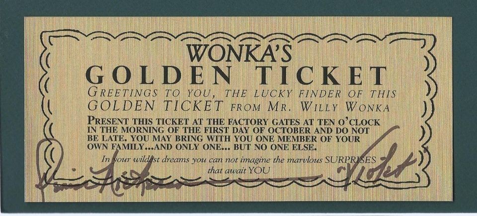 Denise Nickerson signed Golden Ticket from Willy Wonka