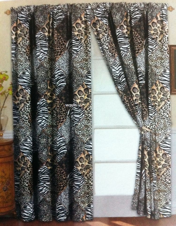 piece Window Drape Set  Jungle Safari Black/Brown curtain + Tie Back