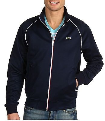 LACOSTE LVE navy blue CONTRAST ZIP slim fit TRACK JACKET sweater $ 