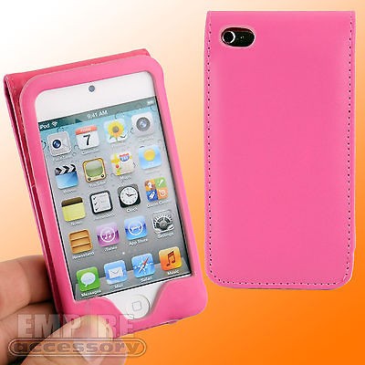 HOT PINK LEATHER CASE SCREEN SAVERS FOR IPOD TOUCH iTouch 4G 4th Gen 