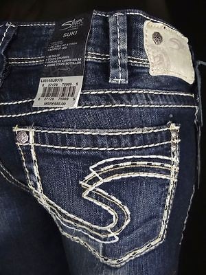 Womens SILVER Jeans Double Tone Stitched SUKI Curvy Boot Cut Mid Rise