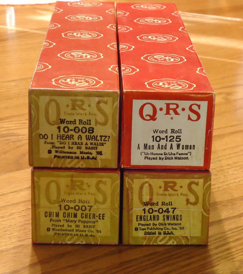 Lot of 4 Vintage QRS Player Piano Word Rolls  #s 10 008, 10 125, 10 