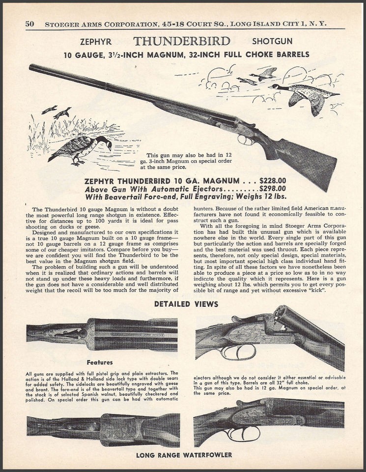 1962 ZEPHYR THUNDERBIRD 10 gauge Magnum SHOTGUN AD