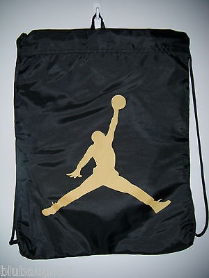 NIKE Michael Air Jordan JUMPMAN LOGO DRAWSTRING BACKPACK Black Gold 