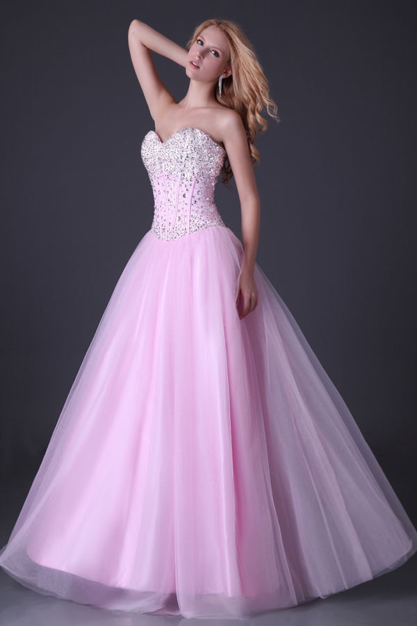 Beaded A line Tulle Quinceanera Ball gown Evening Prom dress 2 4 6 8 