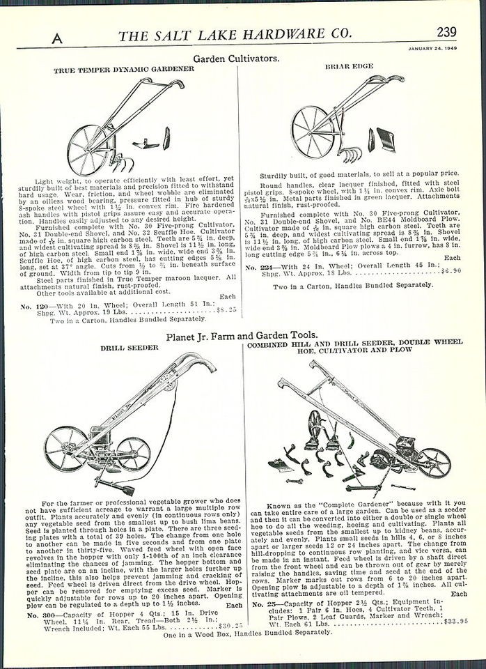 1948 49 AD Briar Edge Planet Jr Farm Garden Drill Seeder Wheel Hoe 