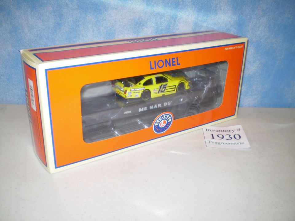 NEW 2004 Lionel Flatcar With Menards Race Train Car 6   26393 RARE