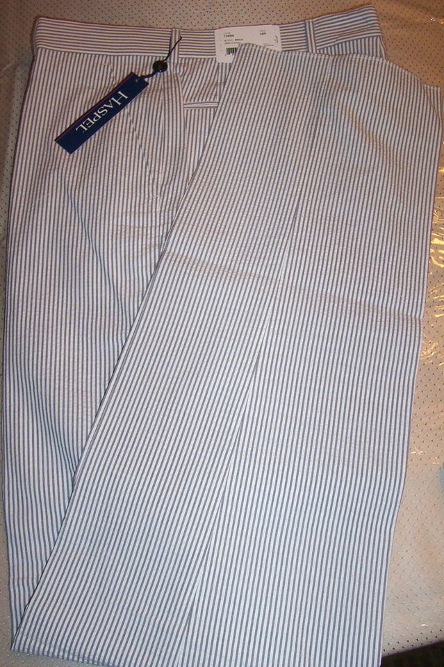 NWT $100 HASPEL MITCH SEERSUCKER FLAT FRONT PANTS SLACKS GRAY/WHITE 