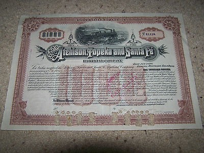 Atchison, Topeka and Santa Fe Railroad $1000 Mortgage Bond 1800s