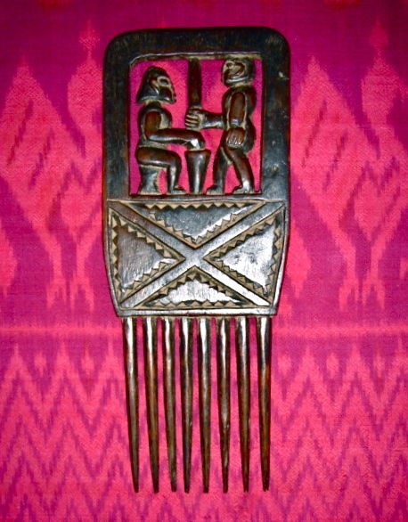 African tribal comb ethnographic art, decor collectible carved wood 