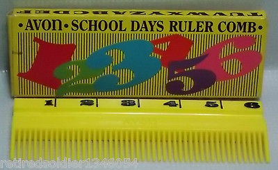 NEW Vintage 1976 Avon School Days 6 Yellow Ruler Comb w/ Childs ABC 