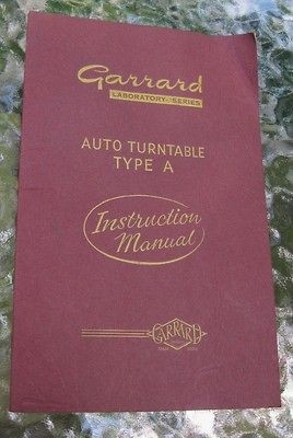 VTG GARRARD AUTO TURNTABLE TYPE A OWNERS MANUAL~INSTRUC​TION BOOK 