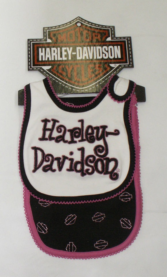 Infant Baby Girl Harley Davidson Bib & Burp Cloth Set   Pink & Black 