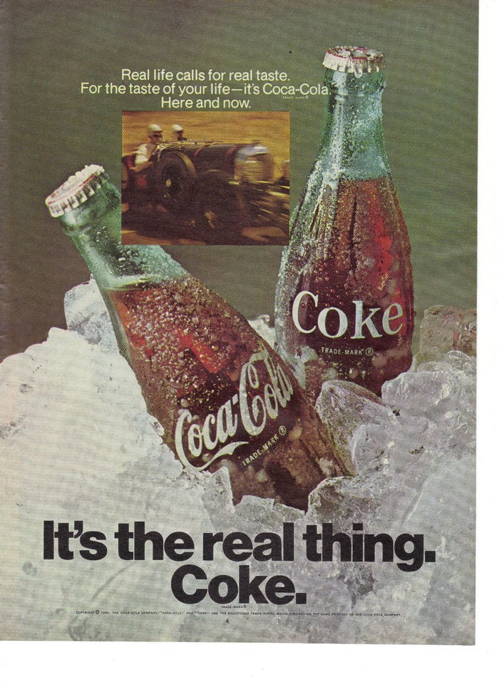 1969 Coca Cola Coke Its the Real Thing Race Car Ad
