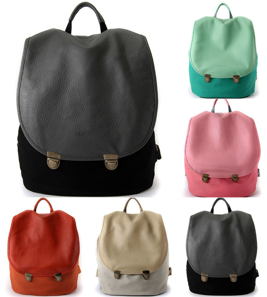 Womens HANDBAGS Backpacks Genuine Leather Full Flap VIVID Canvas Urban 