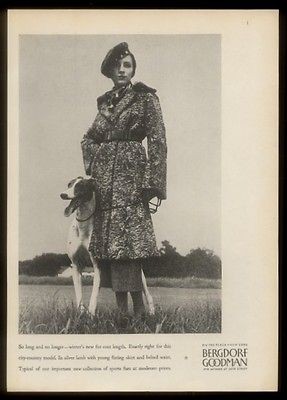 1955 greyhound dog & woman in silver lamb coat photo Bergdorf Goodman 