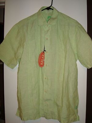 TOMMY BAHAMA Linen Easy SS Camp Shirt TR3128 100% Linen Praying Mantis 