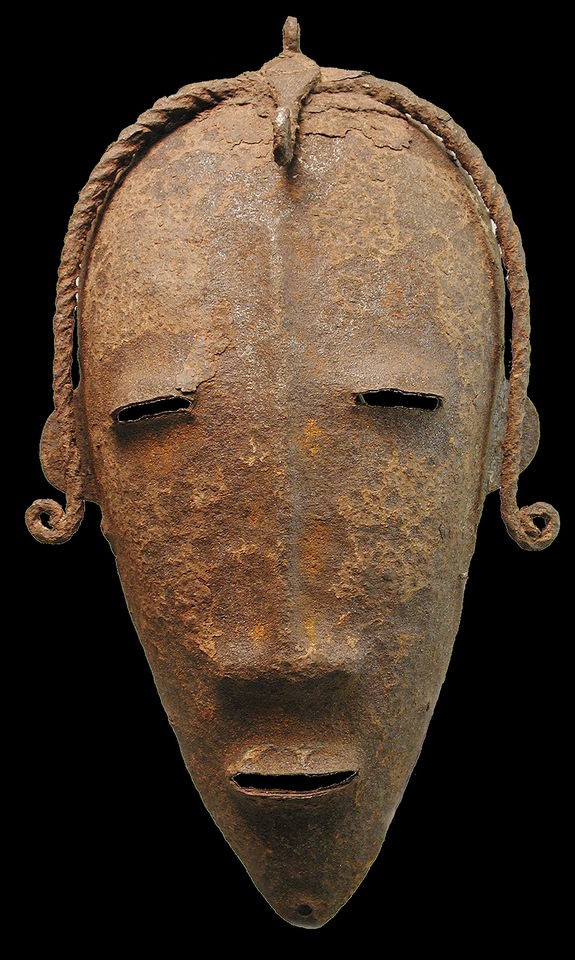 IRON MASK AFRICAN BAMBARA ANCESTRAL RUSTED BRONZE METAL MALI WEST 