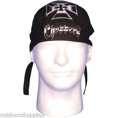 BLACK CHOPPERS W/CROSS COTTON BANDANA HEADWRAP Adjus​table One Size 