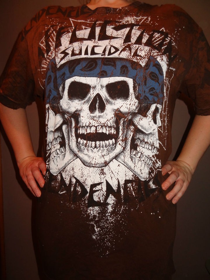 Rare Hard To Find Suicidal Tendencies Skull Affliction T Shirt Brown 