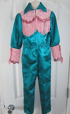   Suit Pageant Wear Sz 4 5 6 Teal Pink Fringe Lace Sequins Western