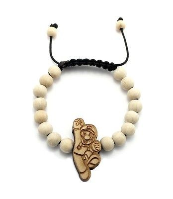 New Good Wood Jumping Mario Charm w/8mm Wooden Bead Bracelet WB40