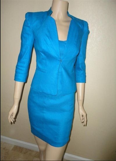 NEW BEBE SIZE 0 SUIT SUITTING NICOLA SLEEVELESS LINEN DRESS AND JACKET 