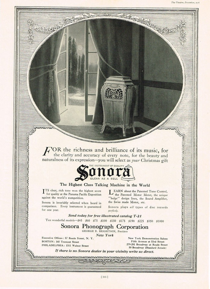 1916 AD Sonora highest class talking machine in the world 