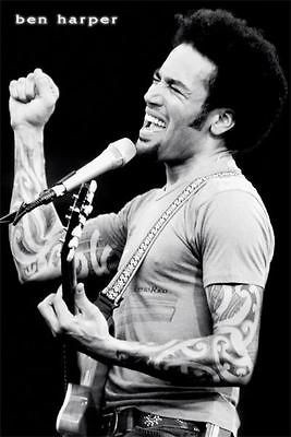 Ben Harper Stage Tattoo Guitar Singing Music Concert Poster Print Rare 