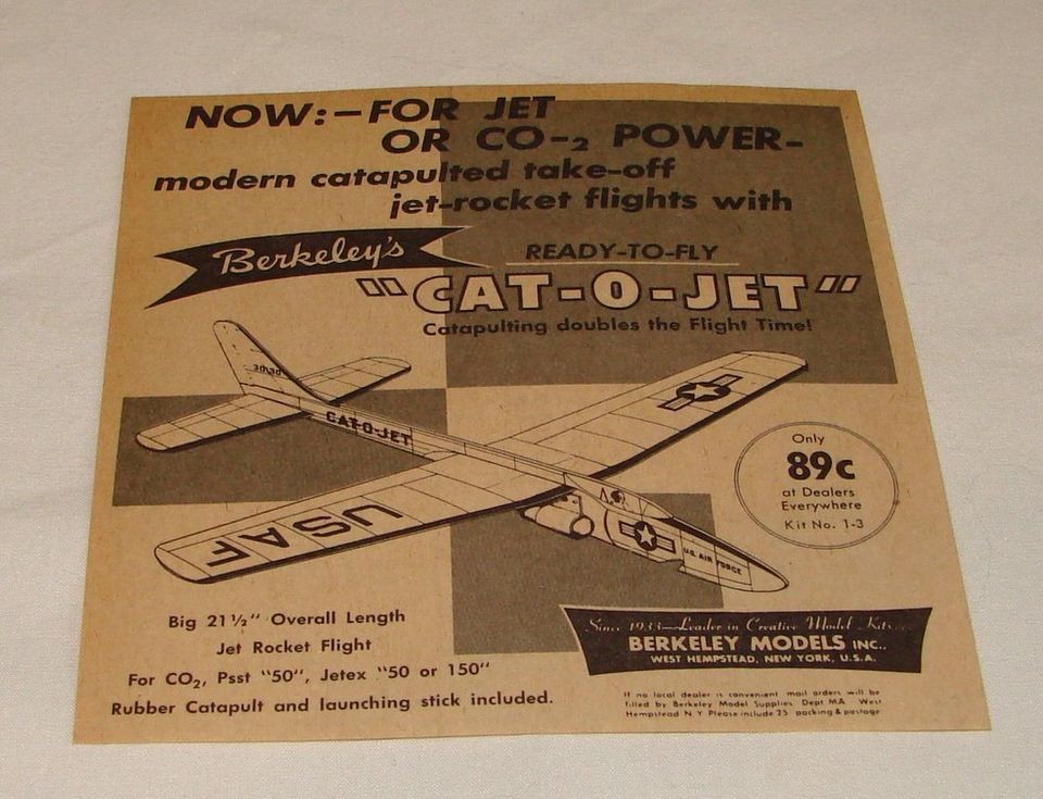 1958 BERKELEY model plane ad ~ CAT O JET
