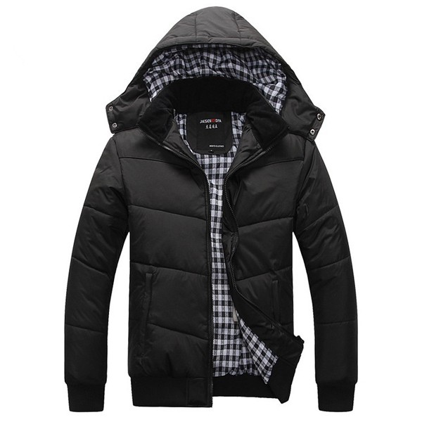 Luxury Black Mens Winter Coat Jacket Wrap Outerwear Warm Parka Cotton 