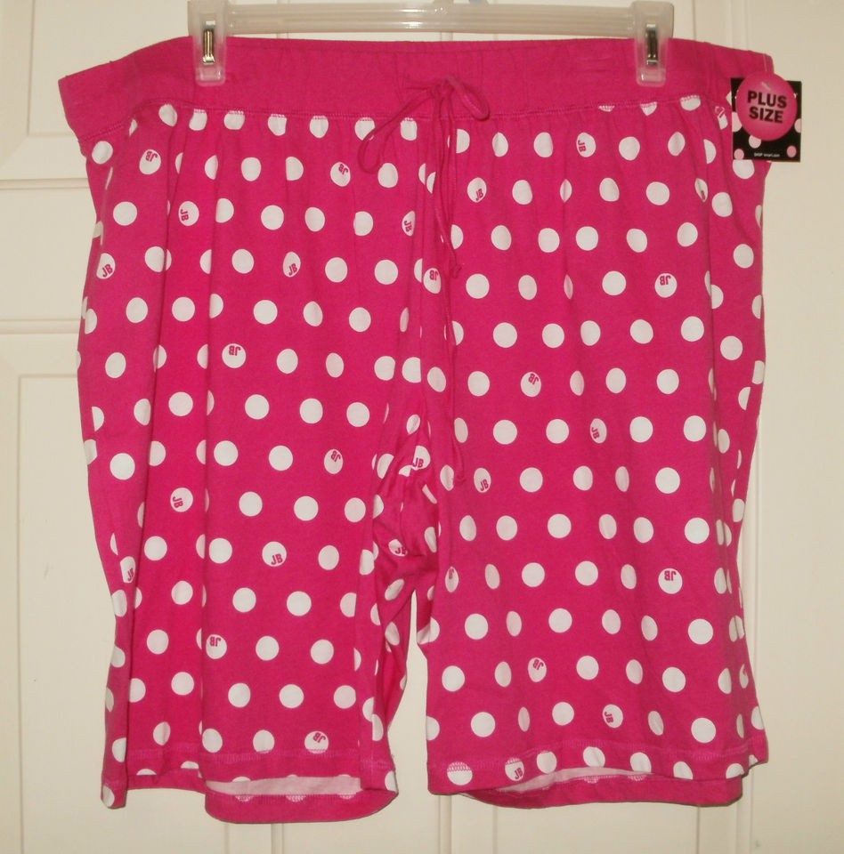 New 100% Cotton Pajama Bermuda Sleep Shorts 2X or 3X Pink Polka Dot 