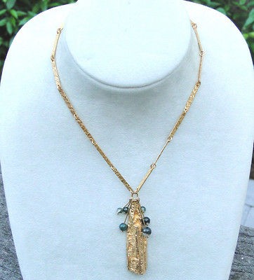 RARE Bjorn Weckstrom 14K gold moss agate “Golden tree” Necklace 