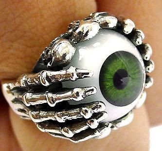 BLUE EYEBALL SKULL CLAW 925 STERLING SILVER RING 12.5   EYE BALL PUNK 