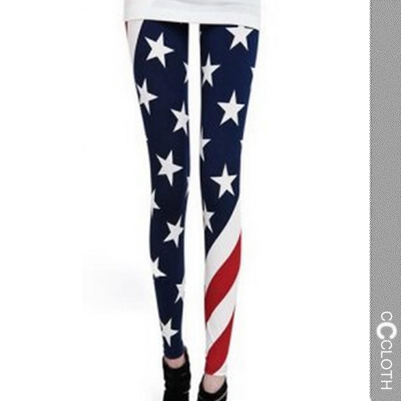 America/Blue/U​K Sexy Celeb USA Ladies Native America Flag Leggings 