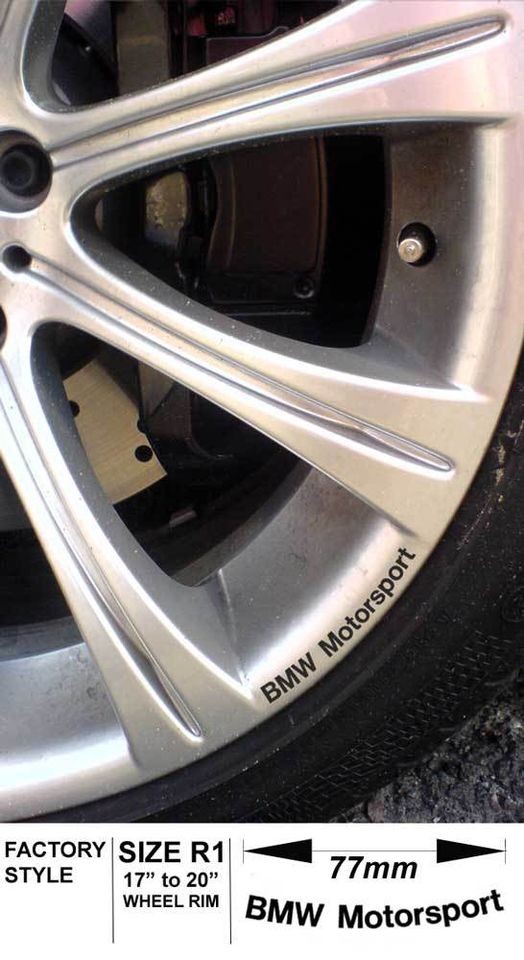 Wheel Rim Decal sticker to fit BMW M3 Motorsport 77mm long